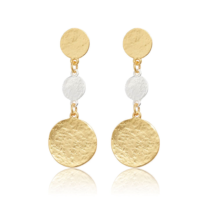 Mixed metal coin linear drop earrings - Karine Sultan