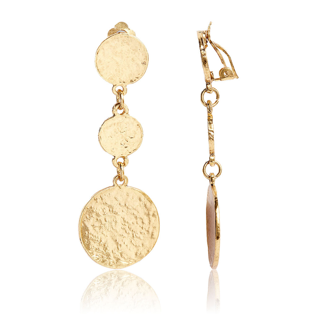 Triple coin dangle clip-on earrings - Karine Sultan