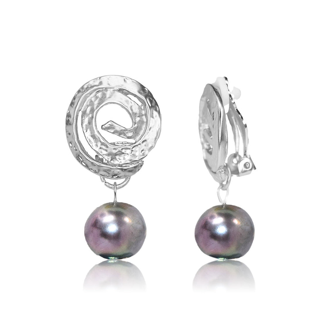 Spiral X peacock pearl clip earrings