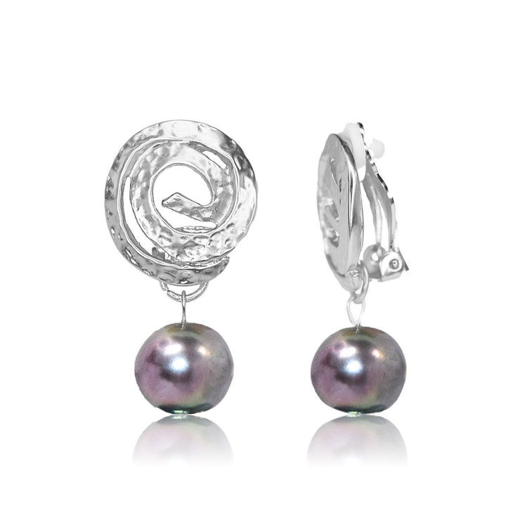 Spiral X Peacock Pearl Clip Earrings