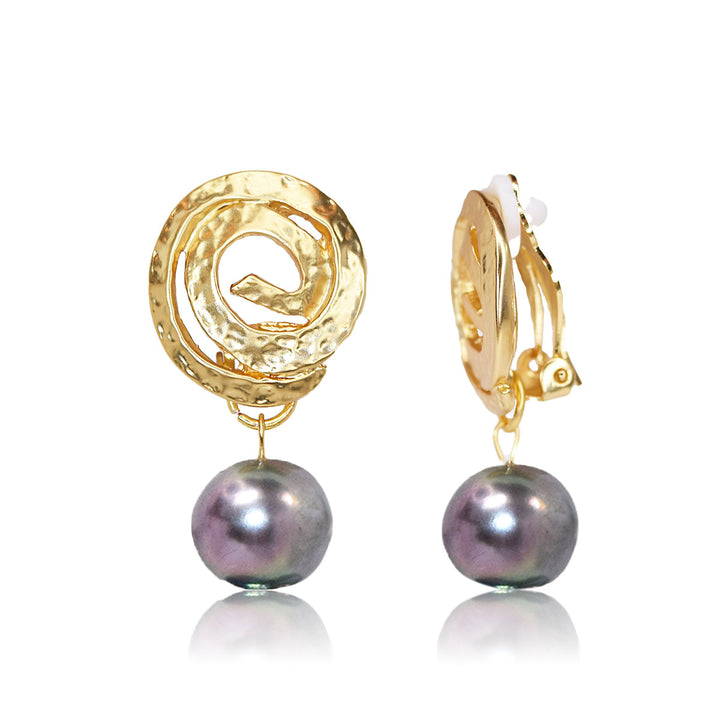 Circular clip-on earrings with black pearl drop - Karine Sultan