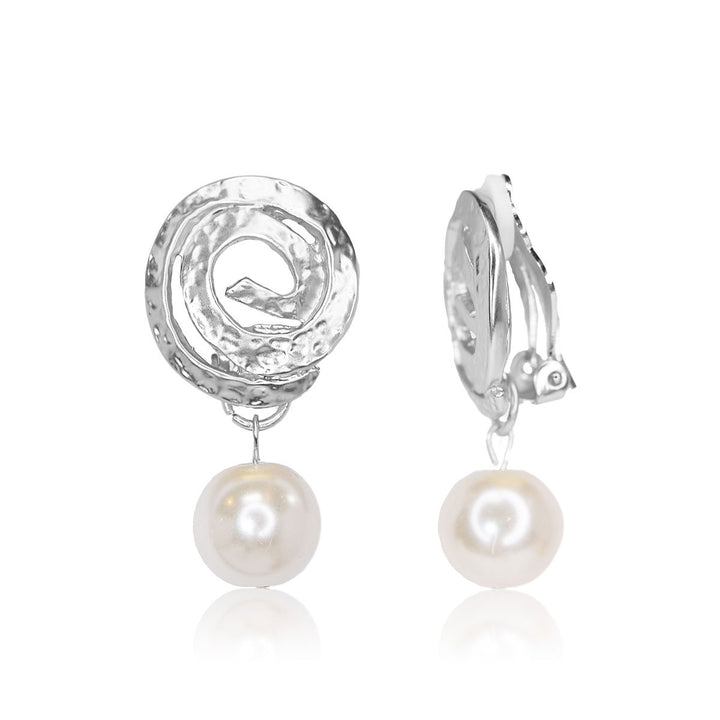 Spiral X pearl clip earrings