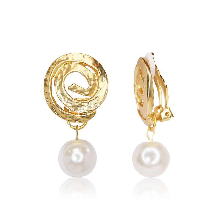 Circular clip-on earrings with pearl drop - Karine Sultan