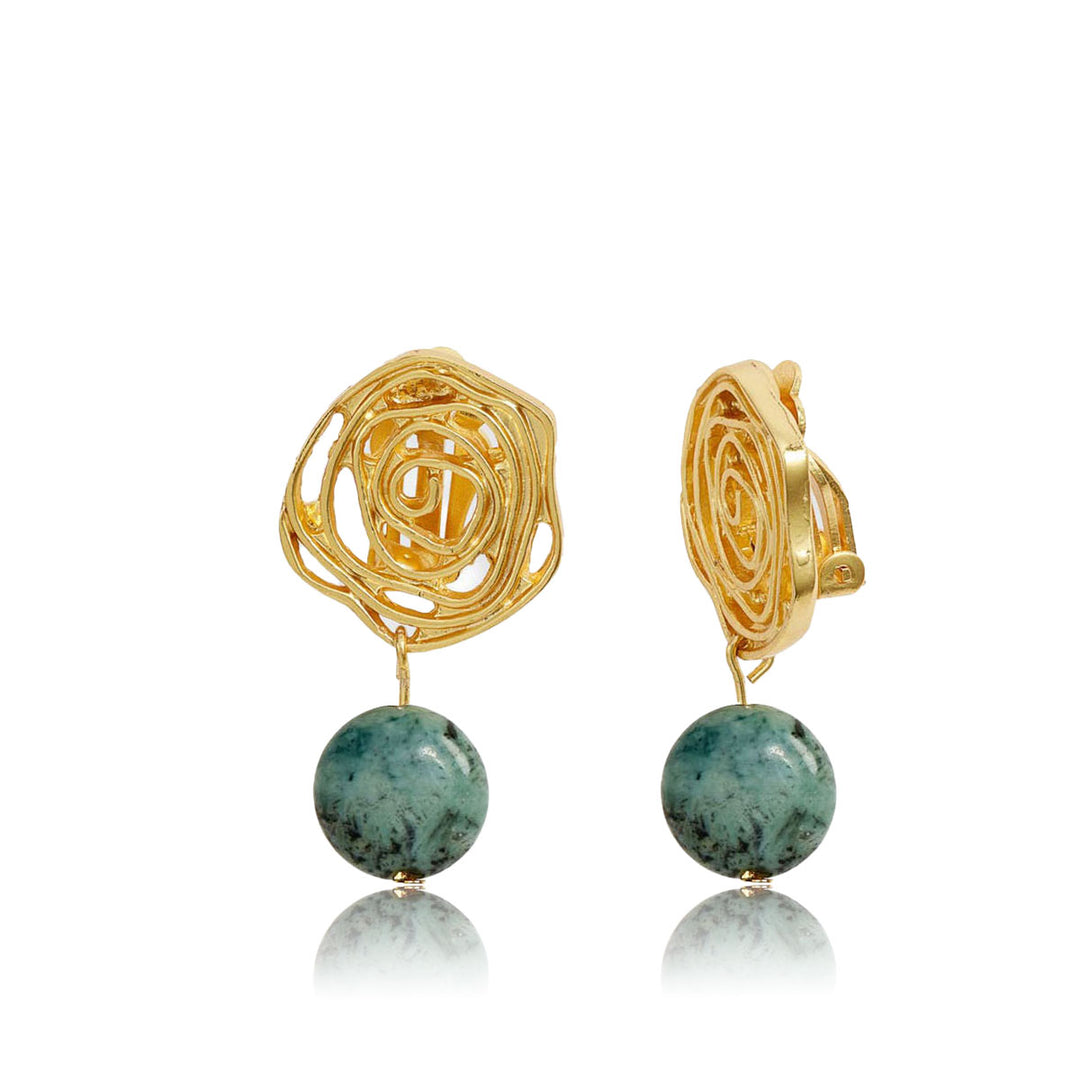 Swirling rose clip-on earrings with African jasper - Karine Sultan