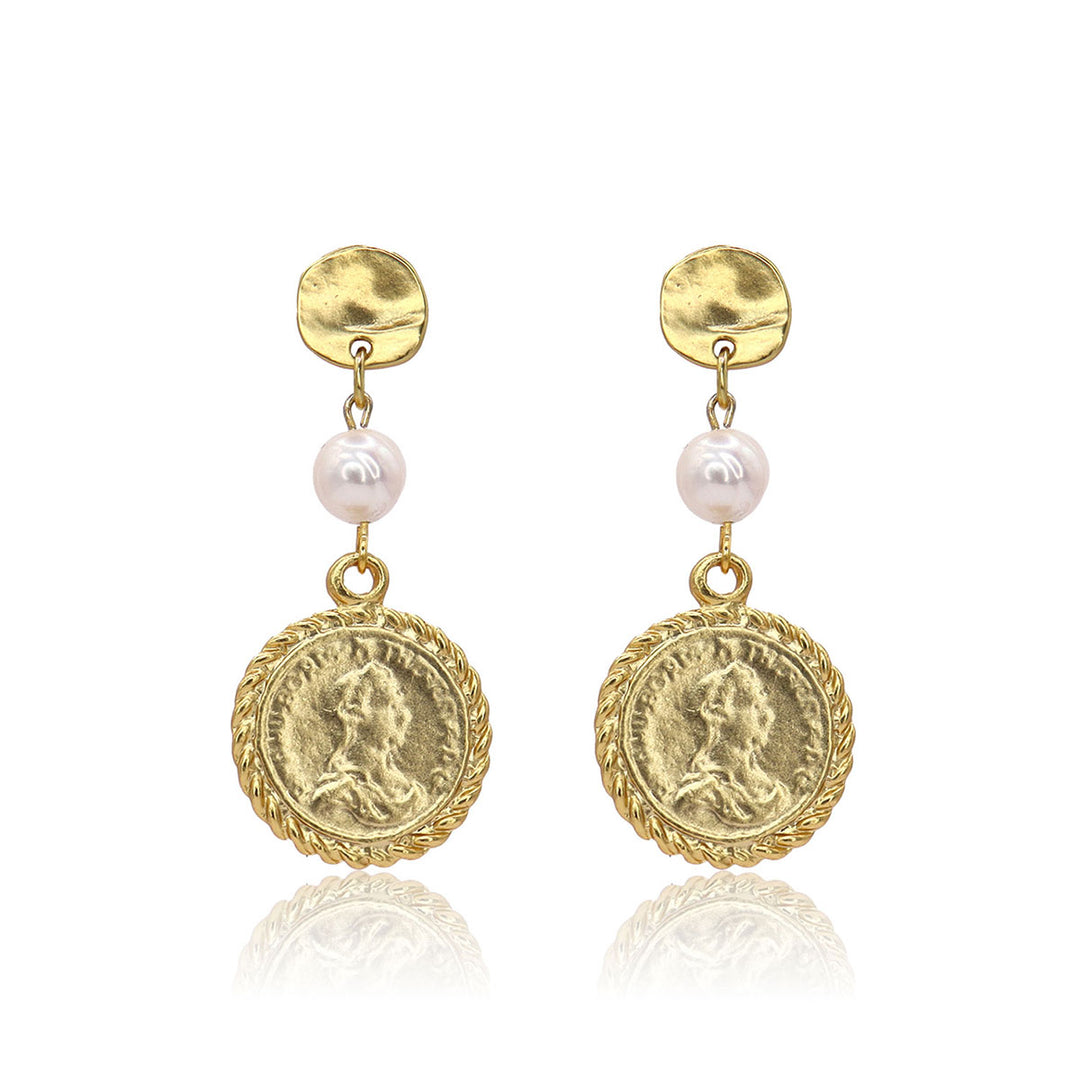 Coin and pearl linear drop earrings - Karine Sultan
