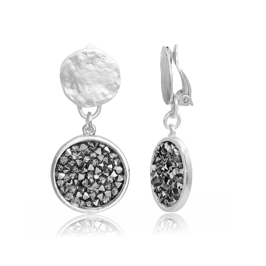 Crystal cluster drop clip earrings