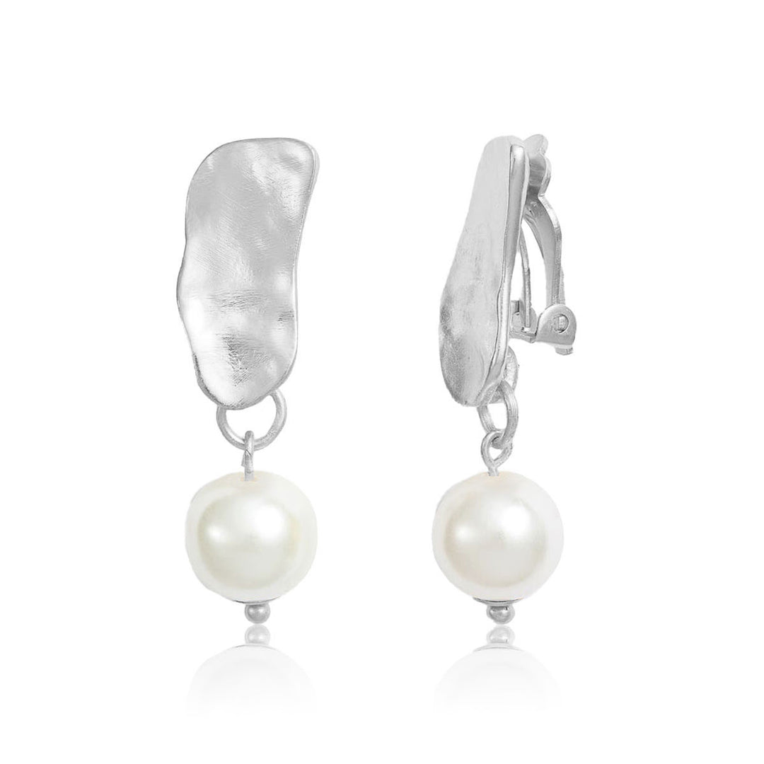 Cobblestone X Pearl Clip Earrings