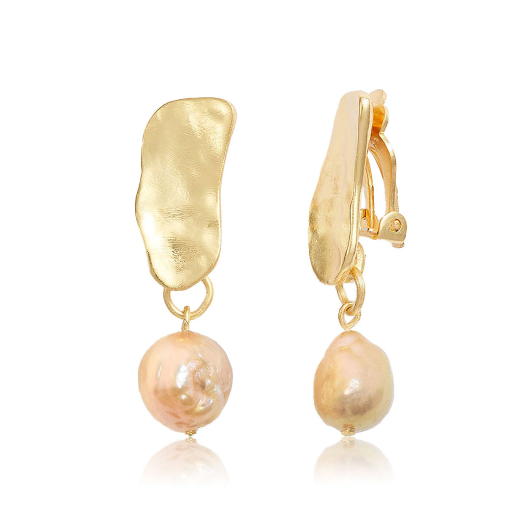 Cobblestone pink pearl drop clip-on earrings - Karine Sultan