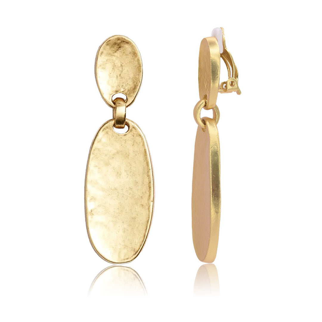 Textured oval drop clip-on Earrings - Karine Sultan
