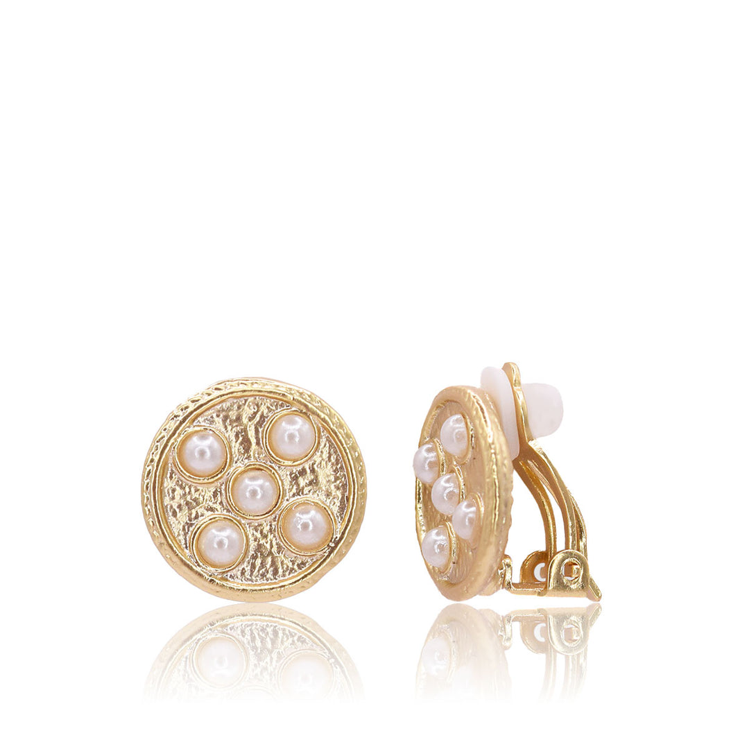 Coin with pearl accent clip-on earrings - Karine Sultan