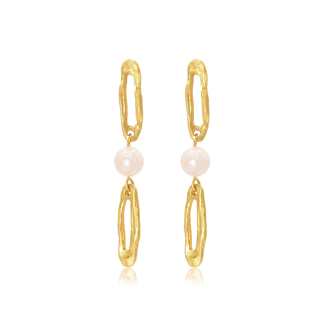 Elongated link drop earrings with pearl accent - Karine Sultan
