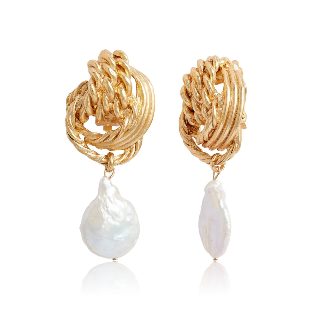 Knot pearl drop clip-on earrings - Karine Sultan
