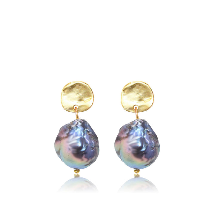 Mini coin and peacock pearl stud earrings - Karine Sultan