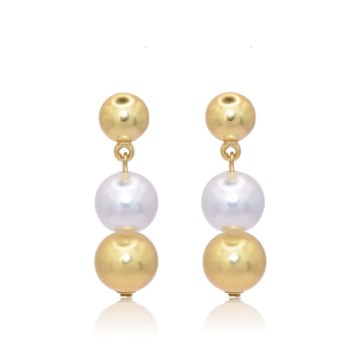 Mixed metals polished beads earrings
