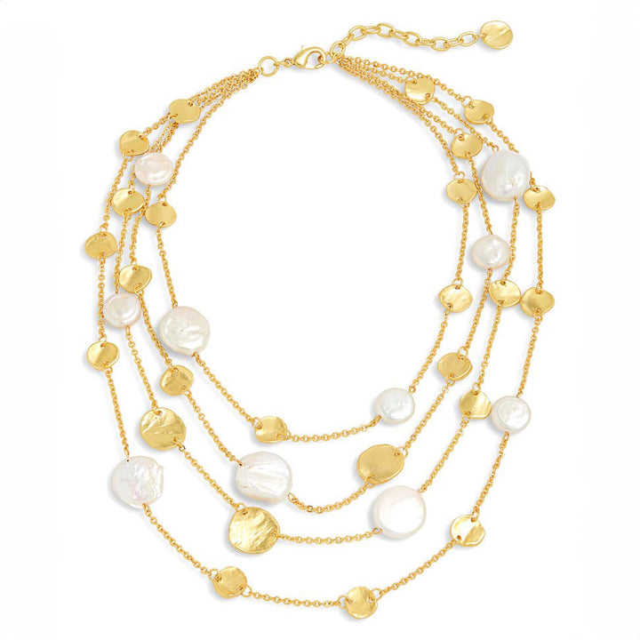 Mini Coin X pearl layered necklace