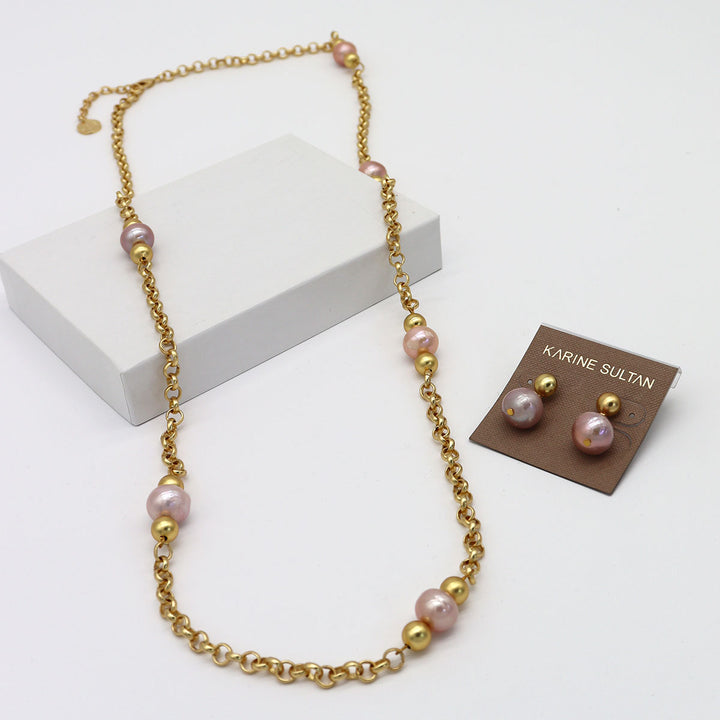 Pink Pearls Station Necklace