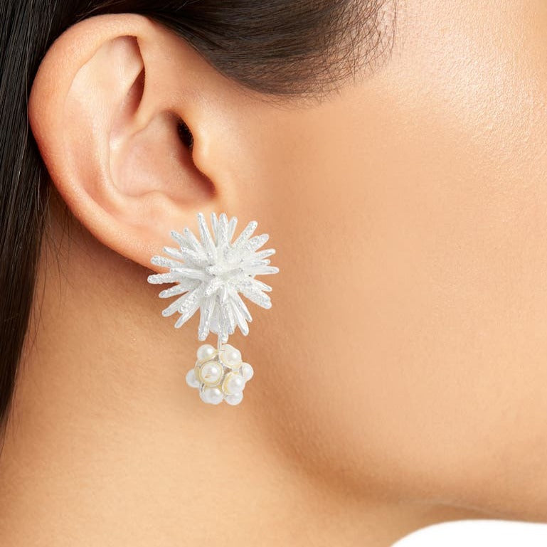 Starburst pearl cluster drop clip-on earrings - Karine Sultan